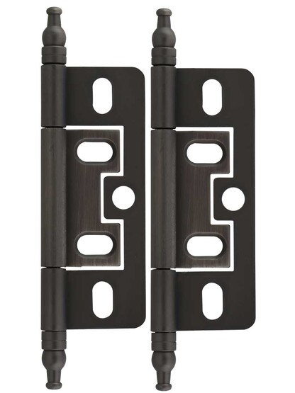 Pair of Solid Brass 2 1/2 inch Non-Mortise Minaret-Tip Cabinet Hinges in Antique Nickel.